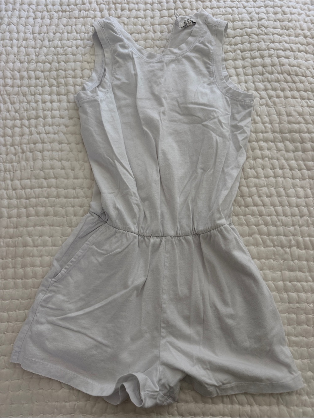 Z Supply White Sleeveless Cotton Romper with Elastic Waist